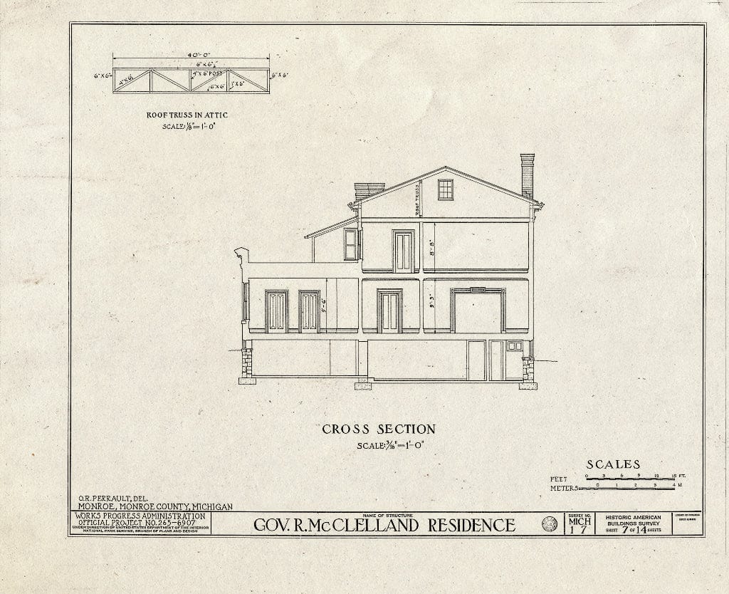 Blueprint HABS MICH,58-Monro,1- (Sheet 7 of 14) - Governor Robert B. McClelland House, 47 East Elm Street, Monroe, Monroe County, MI