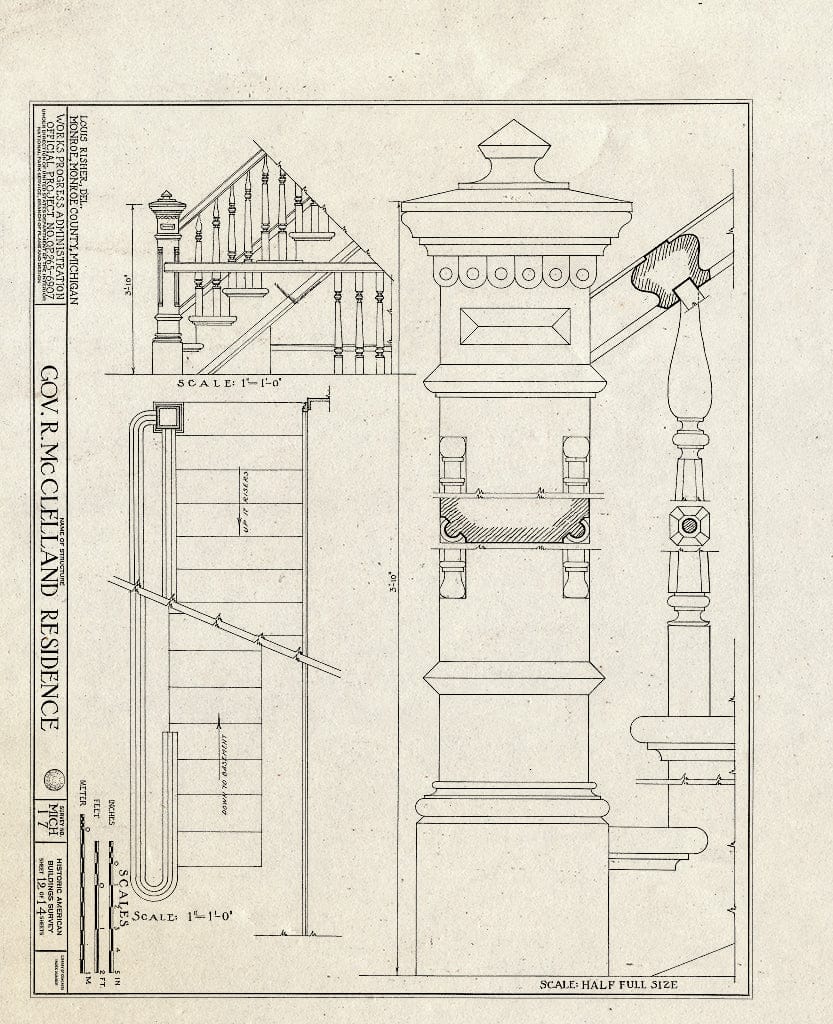 Blueprint HABS MICH,58-Monro,1- (Sheet 12 of 14) - Governor Robert B. McClelland House, 47 East Elm Street, Monroe, Monroe County, MI