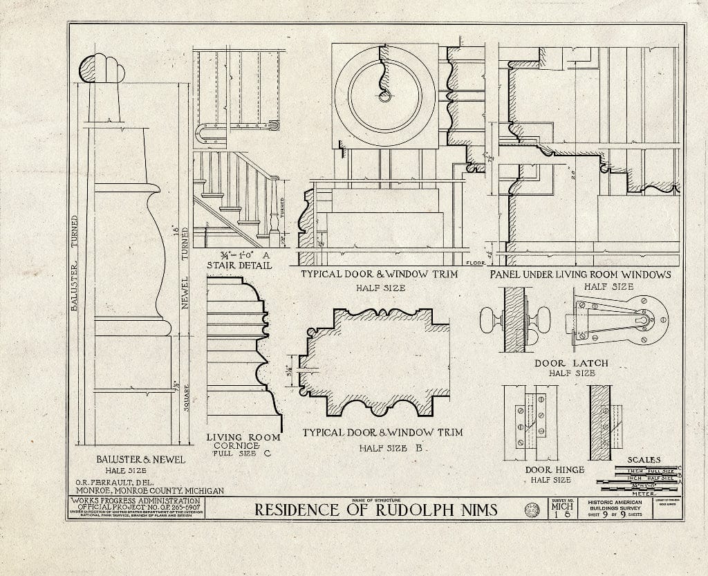 Blueprint HABS MICH,58-Monro,2- (Sheet 9 of 9) - Rudolph Nims House, 206 West Noble Street, Monroe, Monroe County, MI