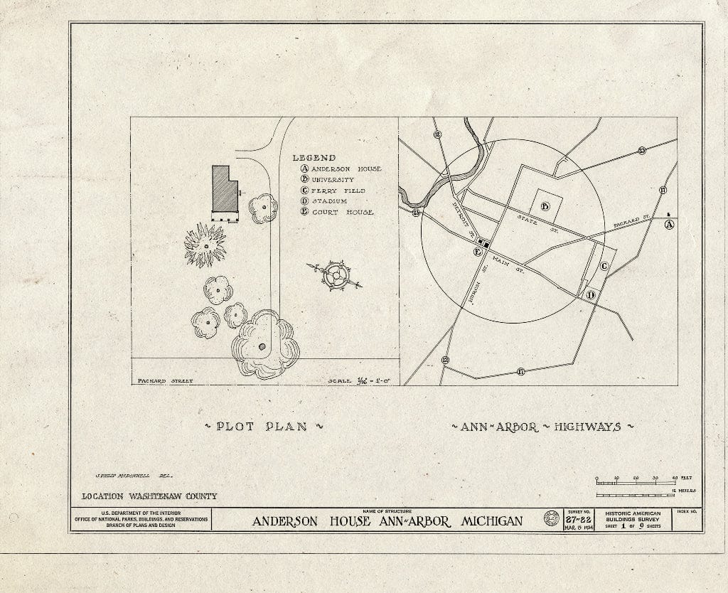 Blueprint HABS MICH,81-Anar,3- (Sheet 1 of 9) - Anderson House, 2301 Packard Road, Ann Arbor, Washtenaw County, MI