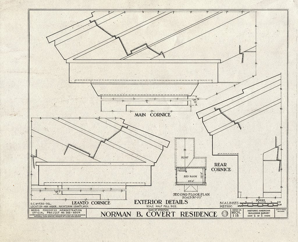 Blueprint HABS MICH,81-Anar,5- (Sheet 2 of 2) - Norman B. Covert House, 1500 Dexter Avenue, Ann Arbor, Washtenaw County, MI