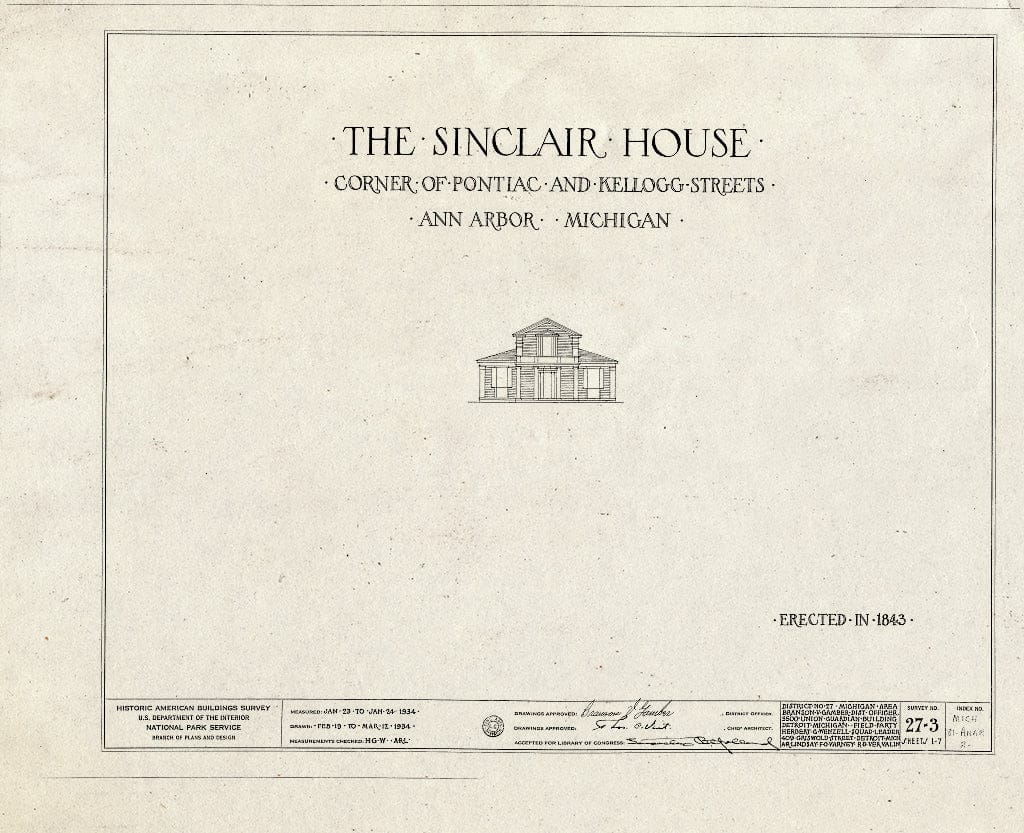 Blueprint HABS MICH,81-Anar,2- (Sheet 0 of 7) - Sinclair House, 1223 Pontiac Street, Ann Arbor, Washtenaw County, MI