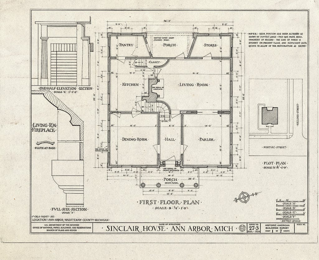 Blueprint HABS MICH,81-Anar,2- (Sheet 1 of 7) - Sinclair House, 1223 Pontiac Street, Ann Arbor, Washtenaw County, MI