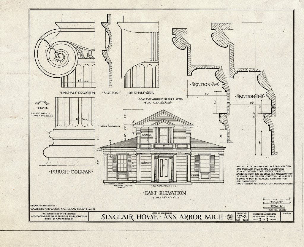 Blueprint HABS MICH,81-Anar,2- (Sheet 3 of 7) - Sinclair House, 1223 Pontiac Street, Ann Arbor, Washtenaw County, MI