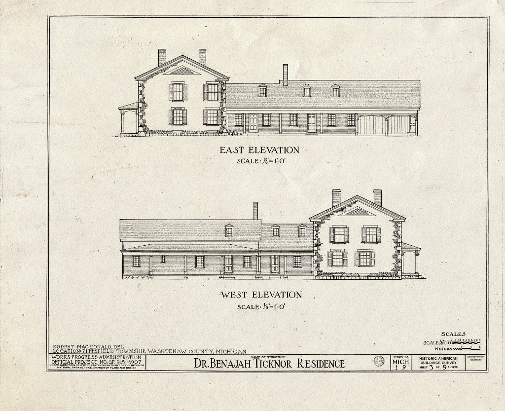 Blueprint HABS MICH,81-Anar.V,1- (Sheet 3 of 9) - Dr. Benajah Ticknor House, 2781 Packard Street, Ann Arbor, Washtenaw County, MI