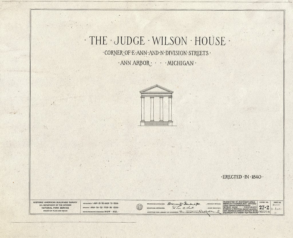 Blueprint HABS MICH,81-Anar,1- (Sheet 0 of 8) - Judge R. S. Wilson House, East Ann & North Division Streets, Ann Arbor, Washtenaw County, MI
