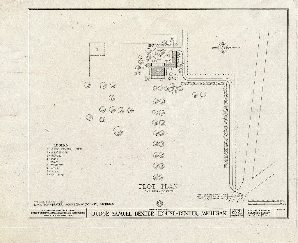 Blueprint HABS MICH,81-DEX.V,1- (Sheet 1 of 17) - Judge Samuel Dexter Country House, 8401 Ann Arbor Street, Dexter, Washtenaw County, MI