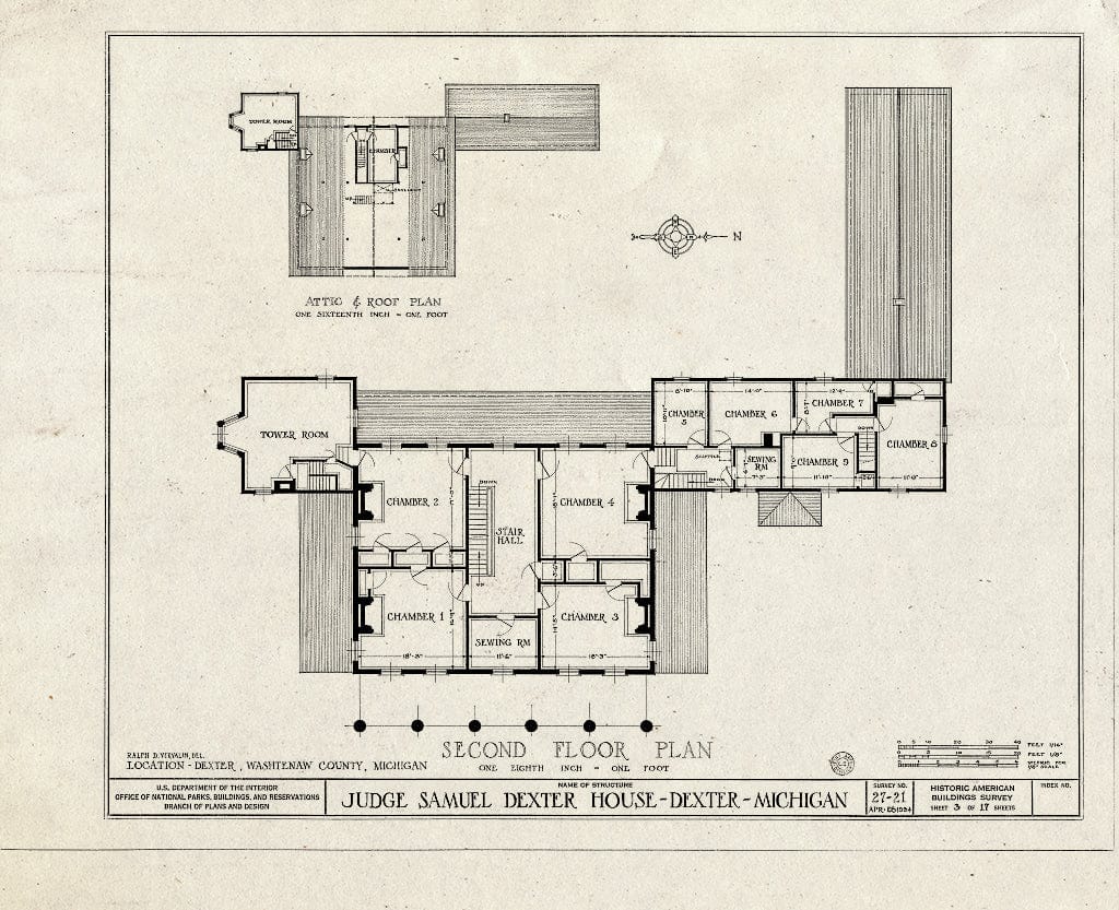 Blueprint HABS MICH,81-DEX.V,1- (Sheet 3 of 17) - Judge Samuel Dexter Country House, 8401 Ann Arbor Street, Dexter, Washtenaw County, MI