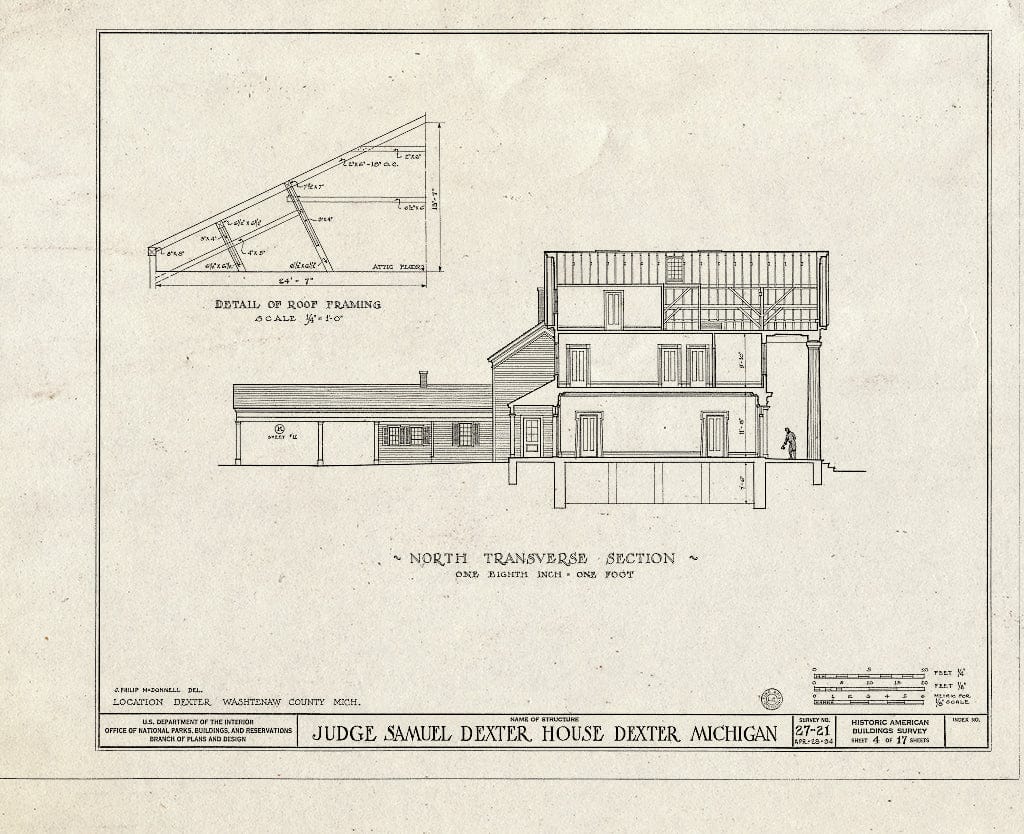 Blueprint HABS MICH,81-DEX.V,1- (Sheet 4 of 17) - Judge Samuel Dexter Country House, 8401 Ann Arbor Street, Dexter, Washtenaw County, MI