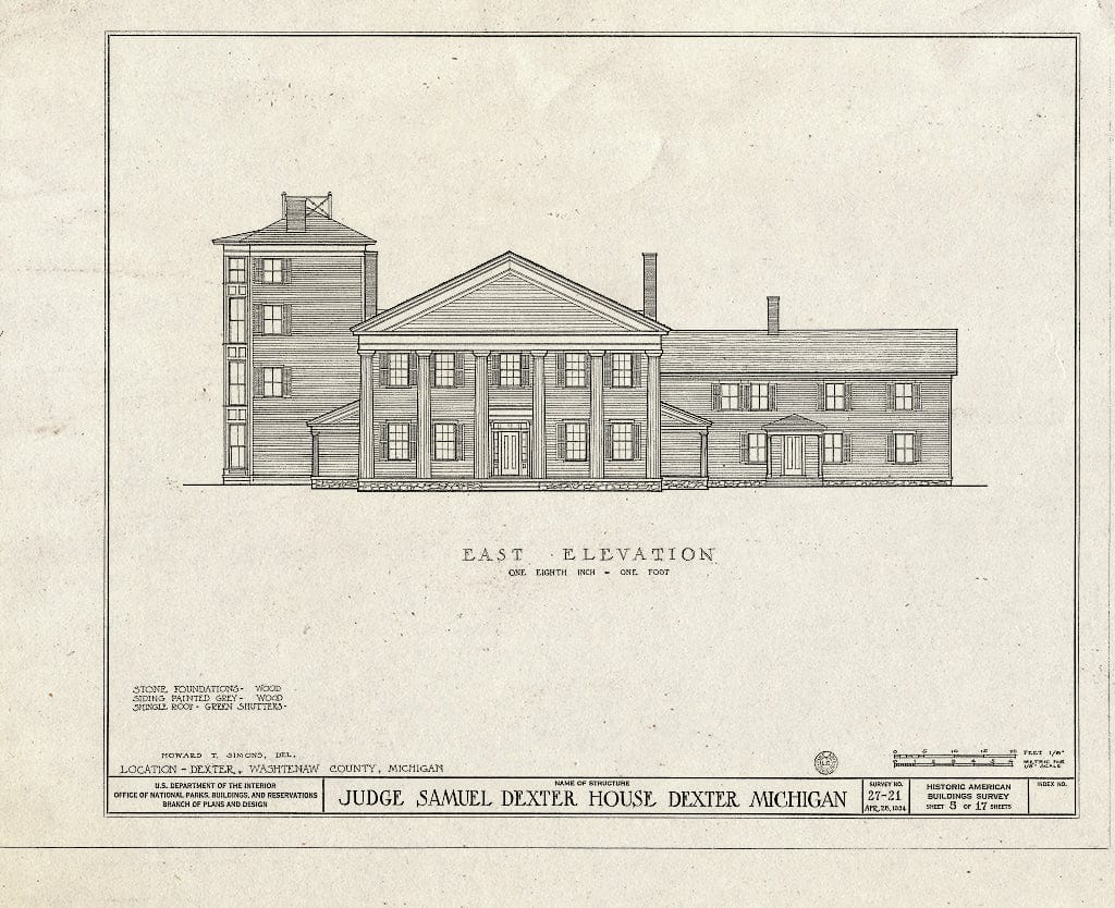 Blueprint HABS MICH,81-DEX.V,1- (Sheet 5 of 17) - Judge Samuel Dexter Country House, 8401 Ann Arbor Street, Dexter, Washtenaw County, MI