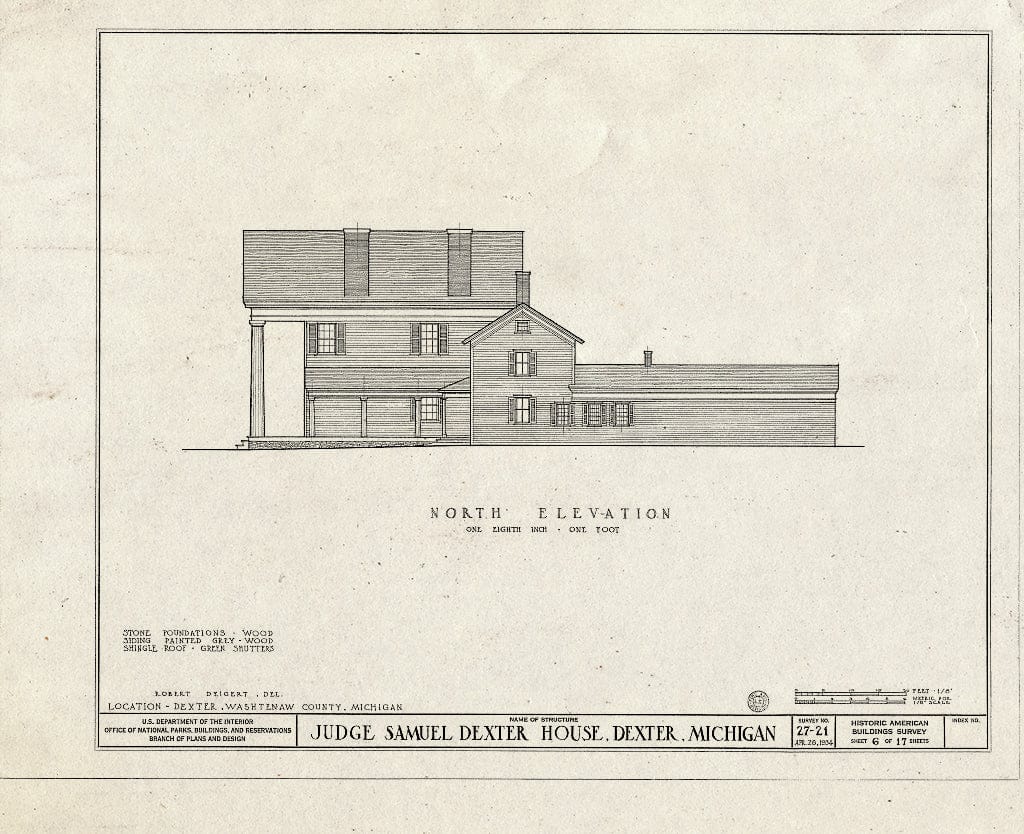 Blueprint HABS MICH,81-DEX.V,1- (Sheet 6 of 17) - Judge Samuel Dexter Country House, 8401 Ann Arbor Street, Dexter, Washtenaw County, MI