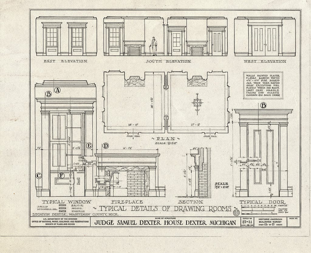 Blueprint HABS MICH,81-DEX.V,1- (Sheet 13 of 17) - Judge Samuel Dexter Country House, 8401 Ann Arbor Street, Dexter, Washtenaw County, MI