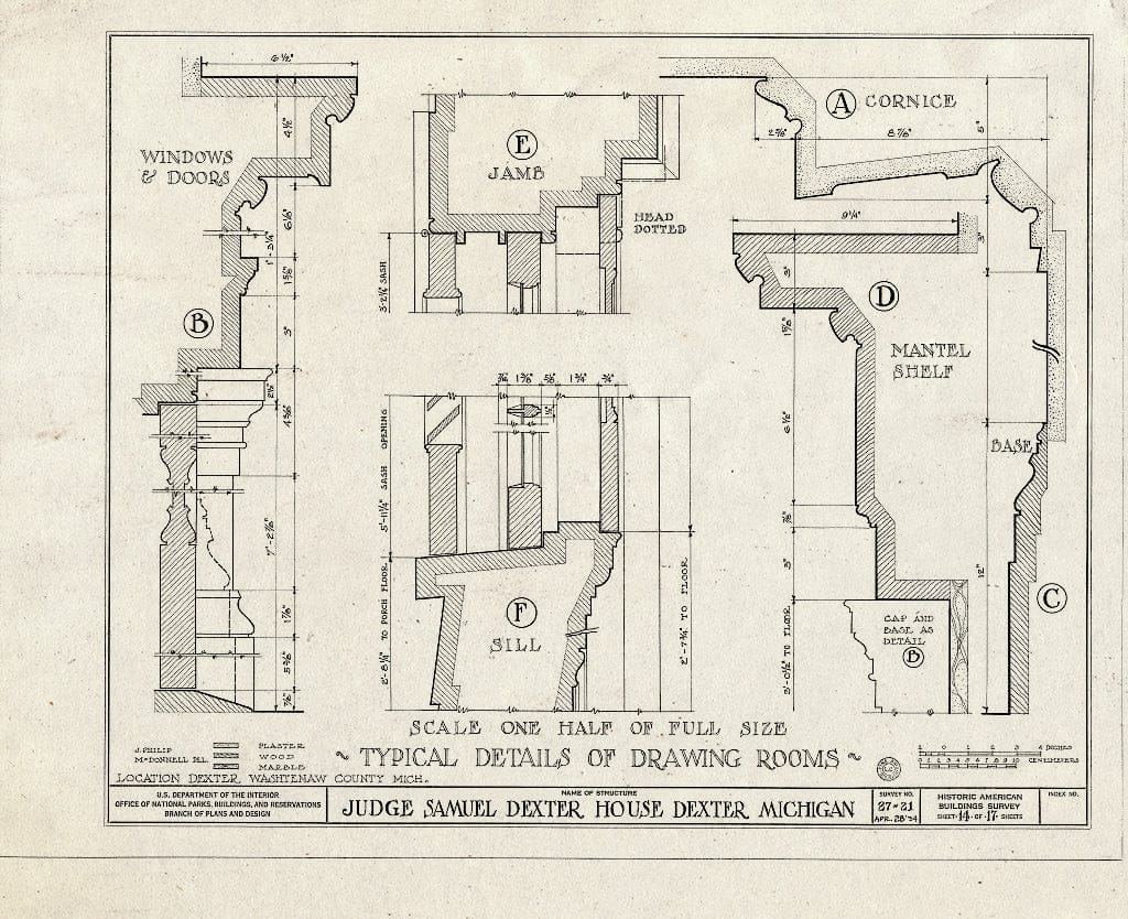 Blueprint HABS MICH,81-DEX.V,1- (Sheet 14 of 17) - Judge Samuel Dexter Country House, 8401 Ann Arbor Street, Dexter, Washtenaw County, MI