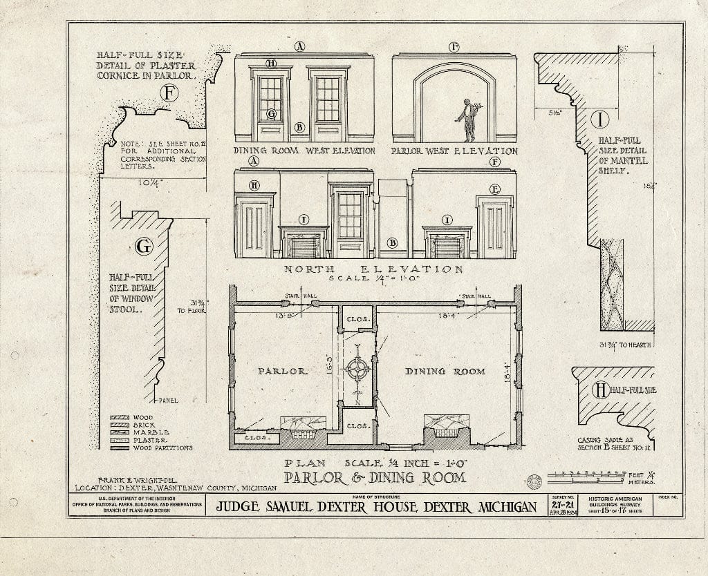 Blueprint HABS MICH,81-DEX.V,1- (Sheet 15 of 17) - Judge Samuel Dexter Country House, 8401 Ann Arbor Street, Dexter, Washtenaw County, MI