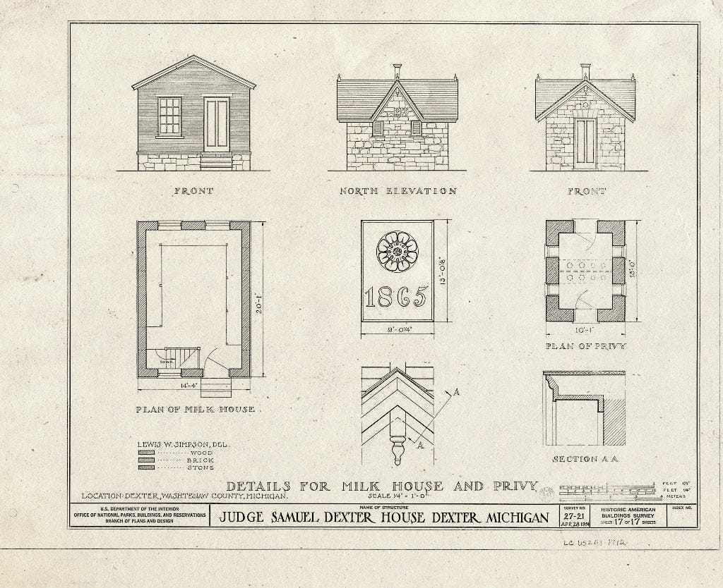Blueprint HABS MICH,81-DEX.V,1- (Sheet 17 of 17) - Judge Samuel Dexter Country House, 8401 Ann Arbor Street, Dexter, Washtenaw County, MI