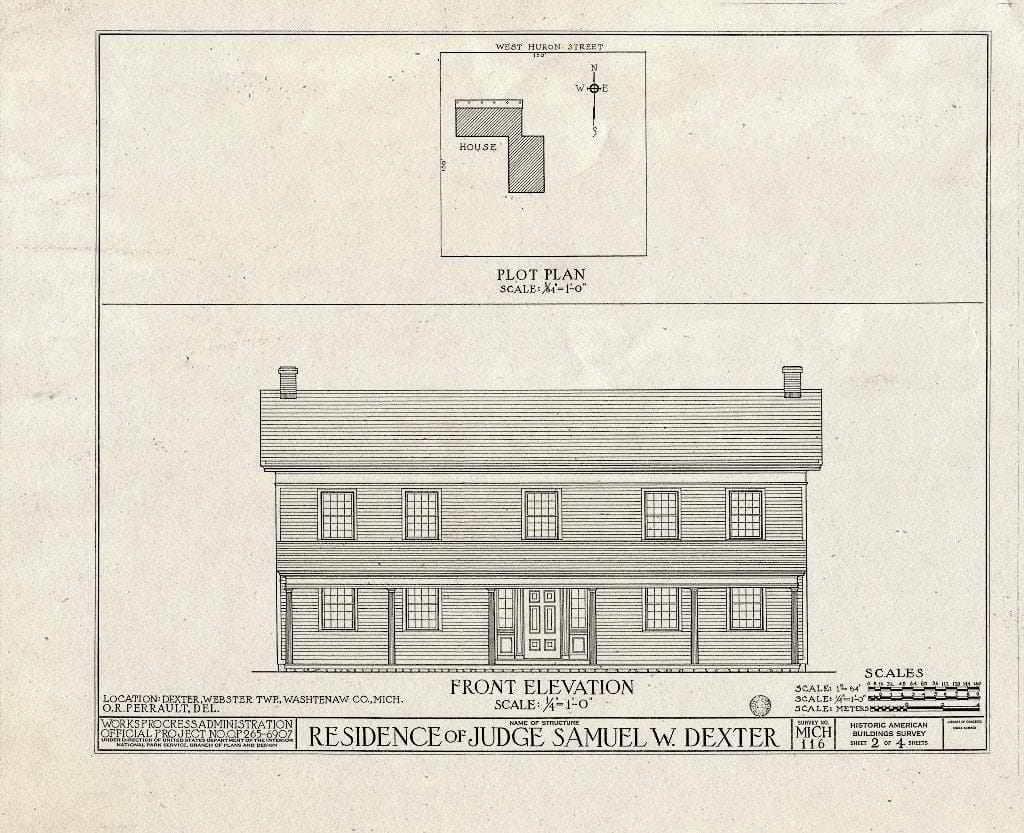 Blueprint HABS MICH,81-DEX,1- (Sheet 2 of 4) - Judge Samuel W. Dexter House, West Huron Street, Dexter, Washtenaw County, MI