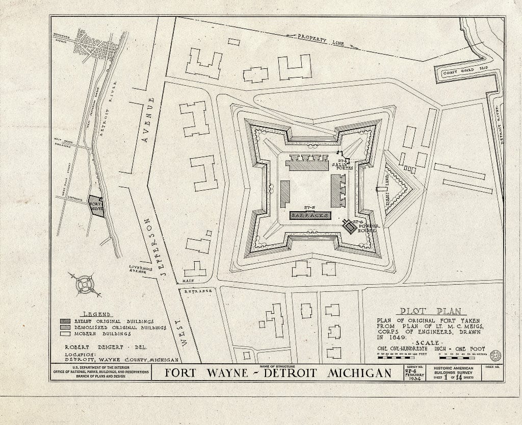 Blueprint HABS MICH,82-DETRO,2- (Sheet 1 of 14) - Fort Wayne, West Jefferson & Livernois Avenues, Detroit, MI