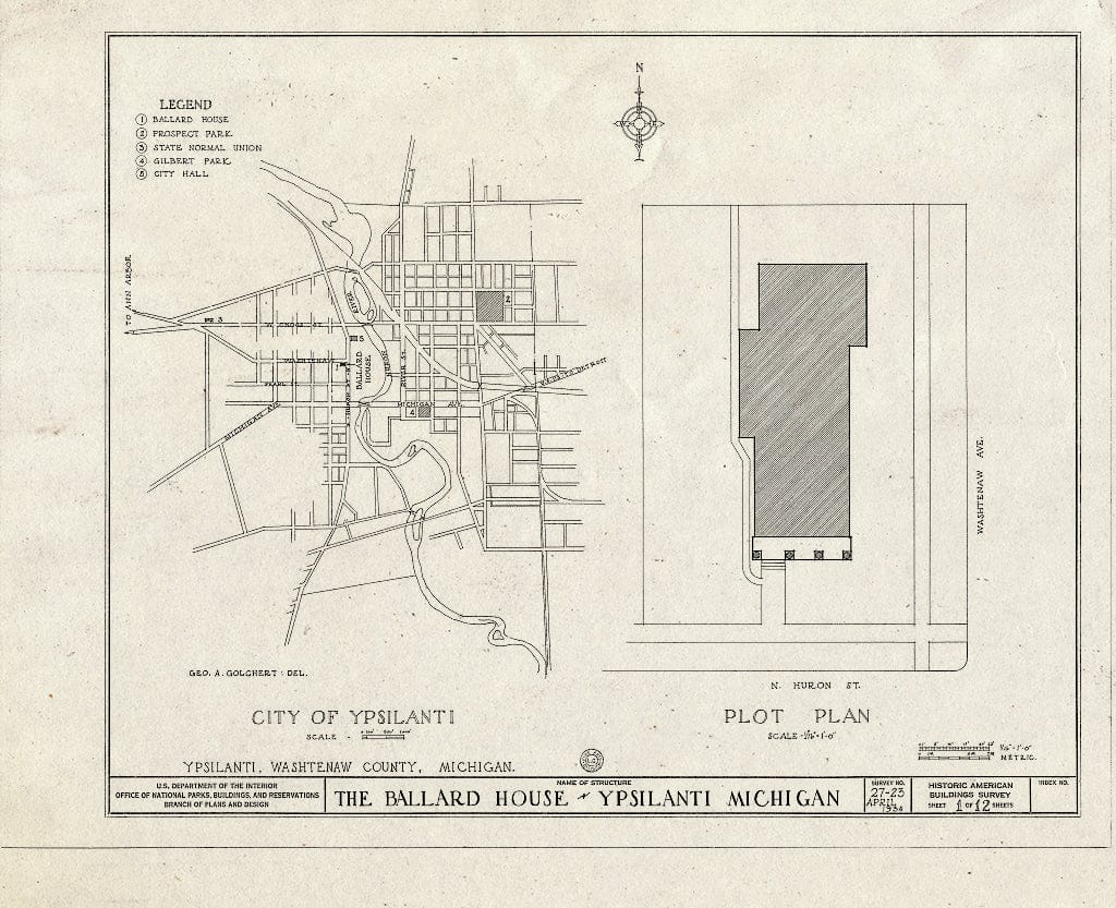 Blueprint HABS MICH,81-YPSI,1- (Sheet 1 of 12) - Ballard House, 125 North Huron Street, Ypsilanti, Washtenaw County, MI