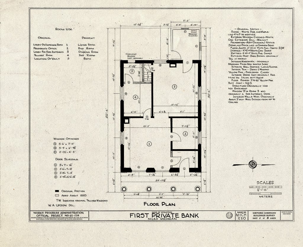 Blueprint HABS MICH,11-NI,1- (Sheet 1 of 9) - First Private Bank, 212 West Third Street, Niles, Berrien County, MI
