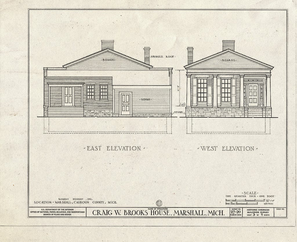 Blueprint HABS MICH,13-Marsh,3- (Sheet 3 of 7) - Craig Wright Brooks House, High & Mansion Streets, Marshall, Calhoun County, MI