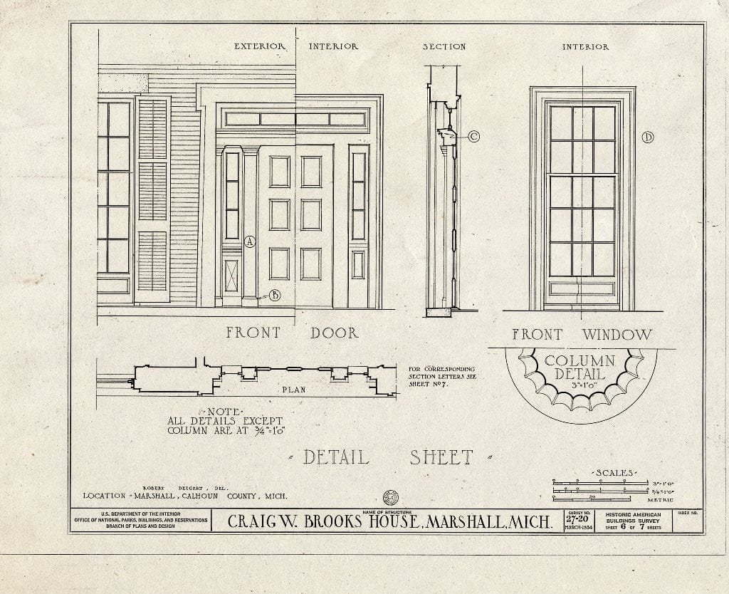 Blueprint HABS MICH,13-Marsh,3- (Sheet 6 of 7) - Craig Wright Brooks House, High & Mansion Streets, Marshall, Calhoun County, MI