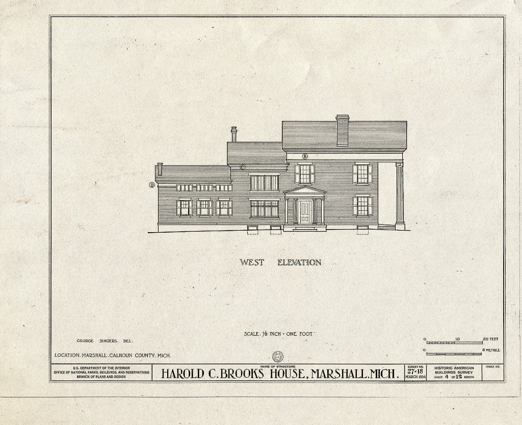 Blueprint HABS MICH,13-Marsh,1- (Sheet 4 of 12) - Harold Craig Brooks House, North Kalamazoo Avenue & Prospect Street, Marshall, Calhoun County, MI