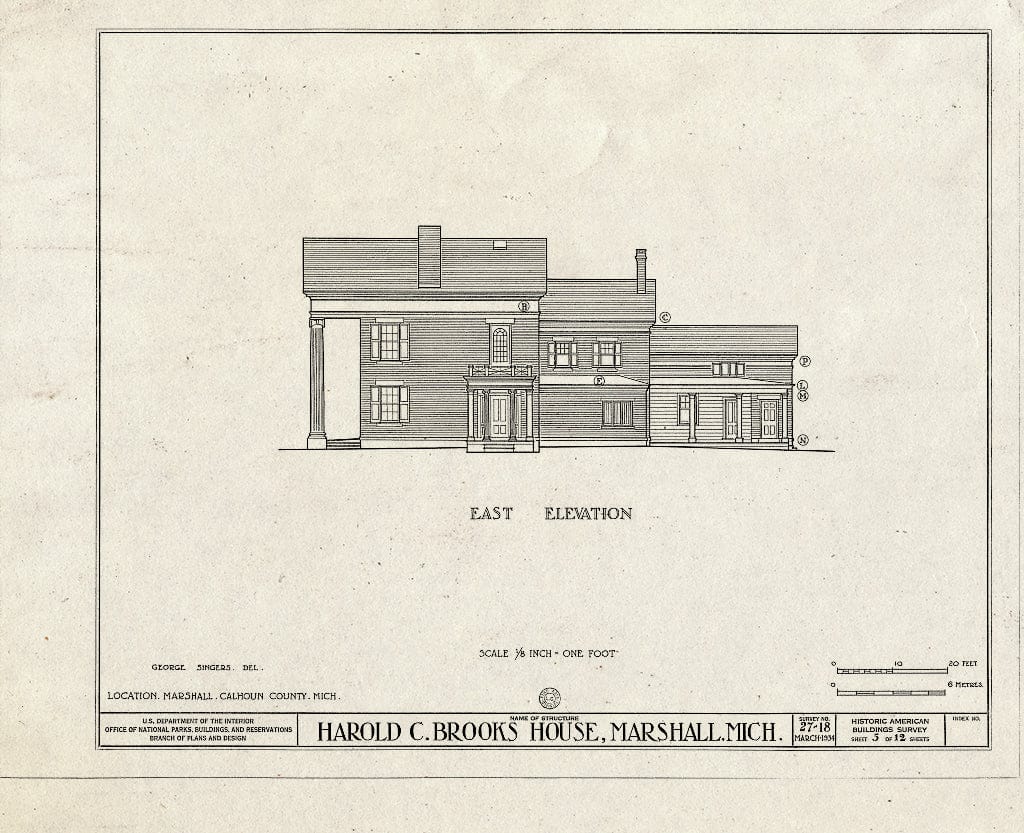 Blueprint HABS MICH,13-Marsh,1- (Sheet 5 of 12) - Harold Craig Brooks House, North Kalamazoo Avenue & Prospect Street, Marshall, Calhoun County, MI