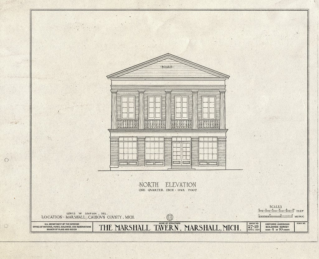Blueprint HABS MICH,13-Marsh,2- (Sheet 4 of 10) - Marshall Tavern, Michigan Avenue & Eagle Street, Marshall, Calhoun County, MI