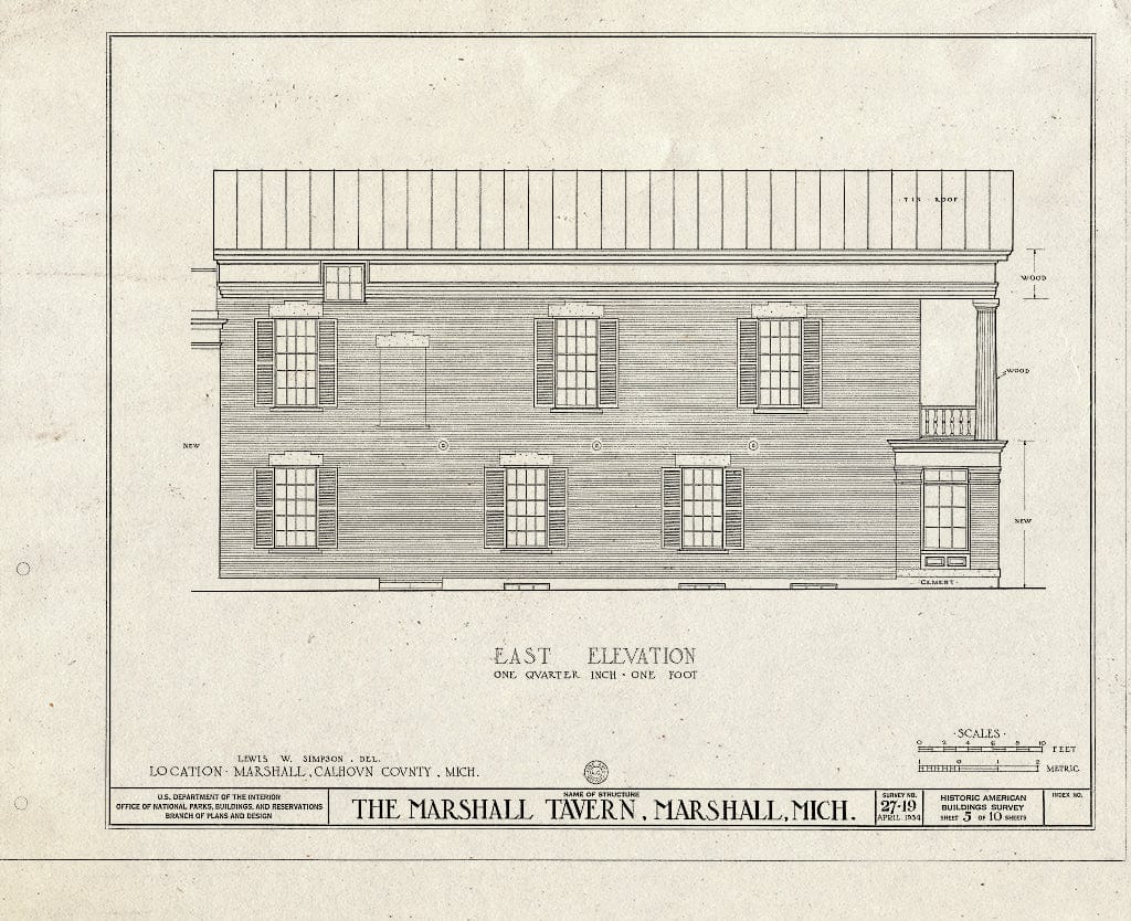 Blueprint HABS MICH,13-Marsh,2- (Sheet 5 of 10) - Marshall Tavern, Michigan Avenue & Eagle Street, Marshall, Calhoun County, MI