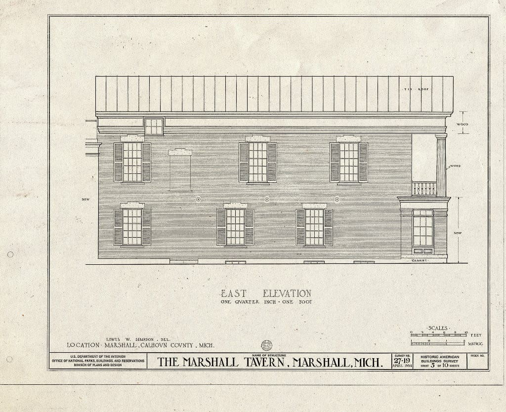 Blueprint HABS MICH,13-Marsh,2- (Sheet 5 of 10) - Marshall Tavern, Michigan Avenue & Eagle Street, Marshall, Calhoun County, MI
