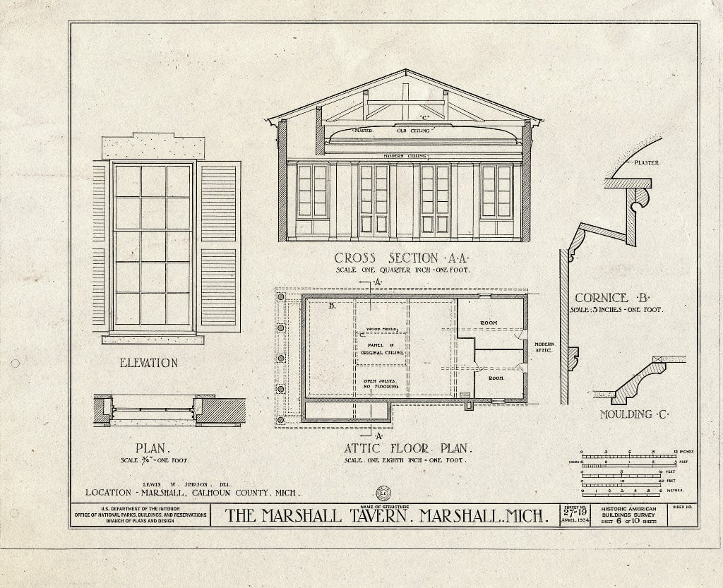 Blueprint HABS MICH,13-Marsh,2- (Sheet 6 of 10) - Marshall Tavern, Michigan Avenue & Eagle Street, Marshall, Calhoun County, MI