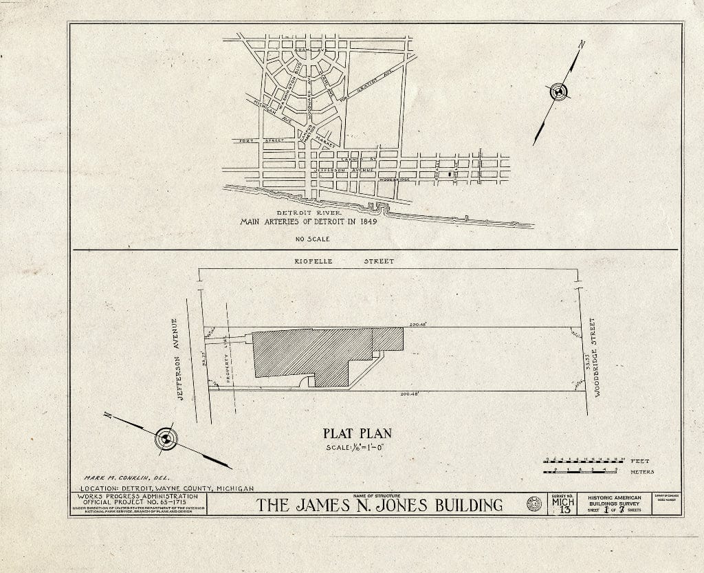 Blueprint HABS MICH,82-DETRO,4- (Sheet 1 of 7) - James N. Jones House, 1460 East Jefferson Avenue, Detroit, MI