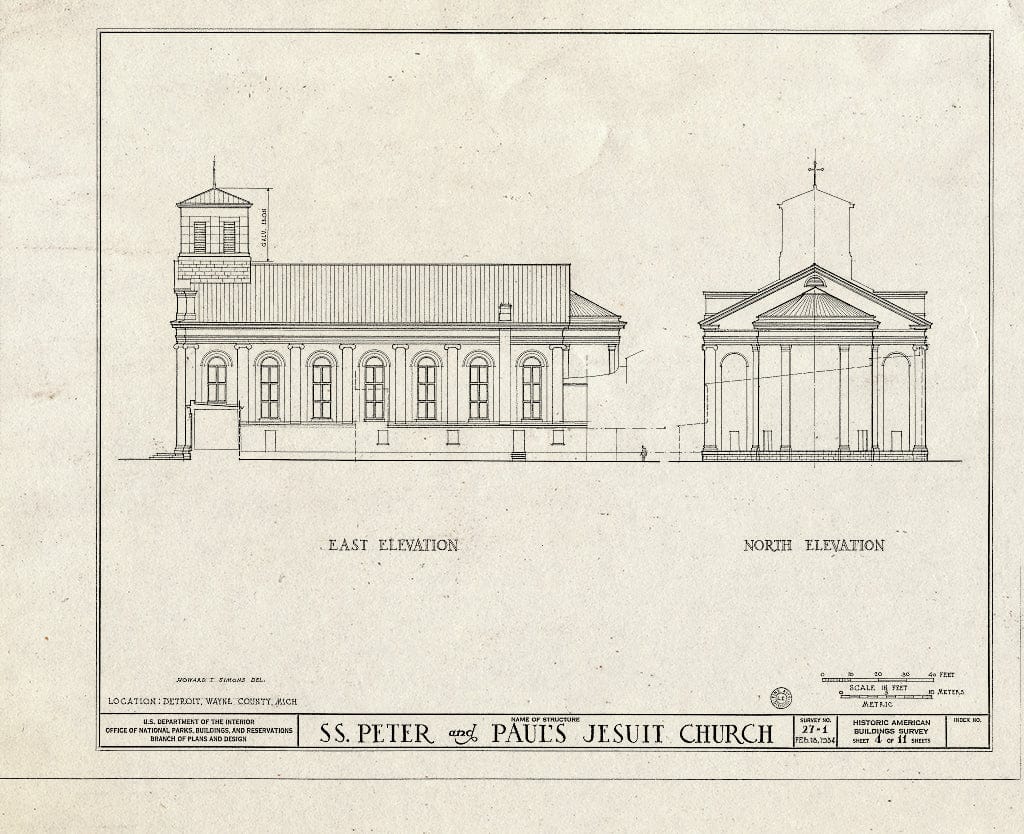 Blueprint HABS MICH,82-DETRO,1- (Sheet 4 of 11) - STS. Peter & Paul's Jesuit Church, East Jefferson Avenue & Saint Antoine Street, Detroit, MI
