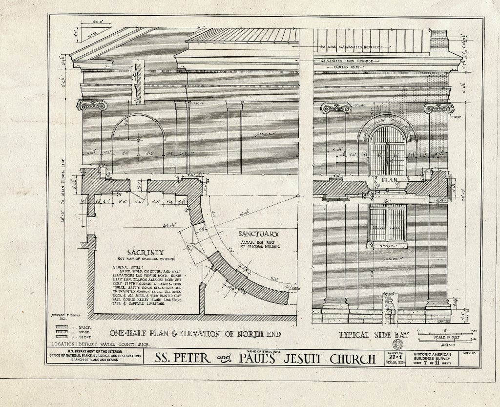 Blueprint HABS MICH,82-DETRO,1- (Sheet 7 of 11) - STS. Peter & Paul's Jesuit Church, East Jefferson Avenue & Saint Antoine Street, Detroit, MI