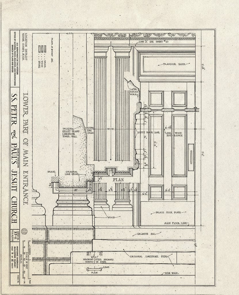Blueprint HABS MICH,82-DETRO,1- (Sheet 9 of 11) - STS. Peter & Paul's Jesuit Church, East Jefferson Avenue & Saint Antoine Street, Detroit, MI