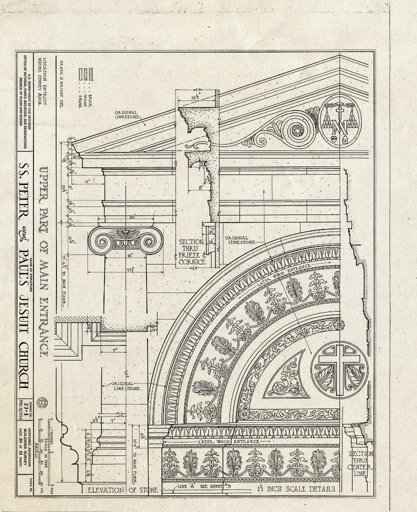 Blueprint HABS MICH,82-DETRO,1- (Sheet 10 of 11) - STS. Peter & Paul's Jesuit Church, East Jefferson Avenue & Saint Antoine Street, Detroit, MI