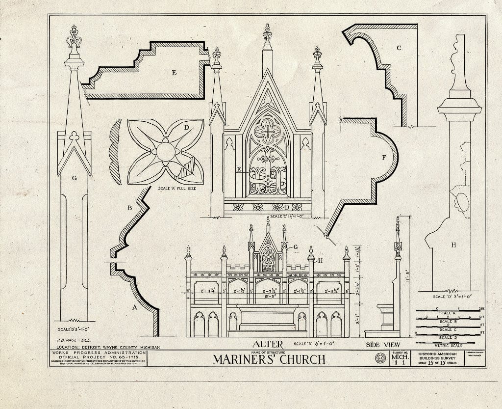 Blueprint HABS MICH,82-DETRO,3- (Sheet 15 of 15) - Mariner's Church, Woodward Avenue, 6 Woodbridge Street, Detroit, MI