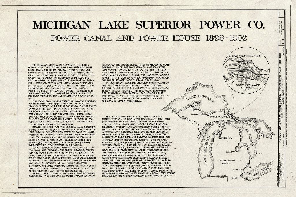 Blueprint HAER MICH,17-SAUMA,1- (Sheet 1 of 8) - Michigan Lake Superior Power Company, Portage Street, Sault Ste. Marie, Chippewa County, MI