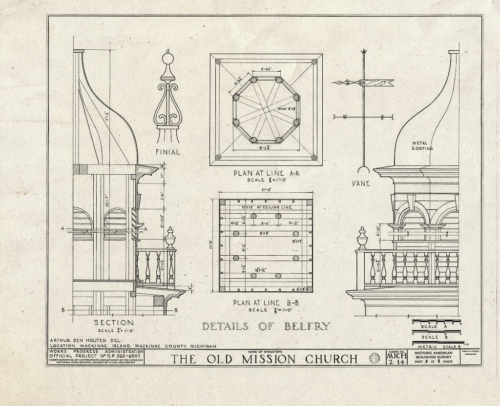 Blueprint HABS MICH,49-MACKI,2- (Sheet 5 of 8) - Old Mission Church, Mackinac Island, Mackinac County, MI
