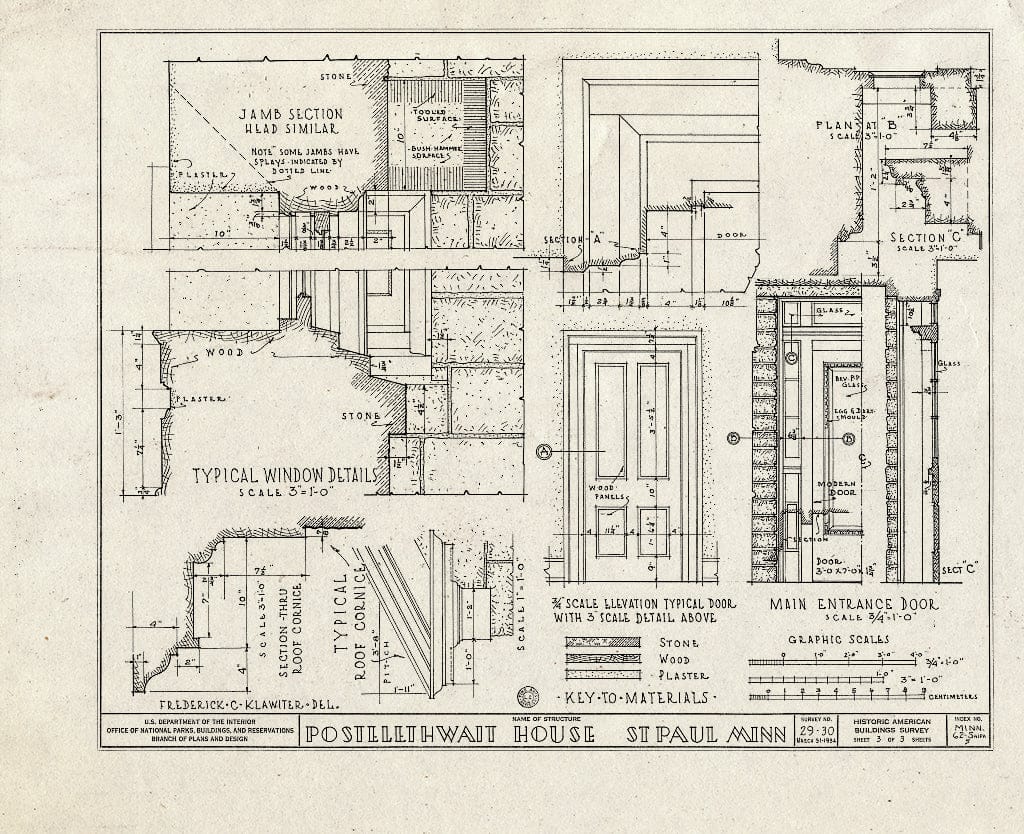 Blueprint HABS MINN,62-SAIPA,5- (Sheet 3 of 3) - Postelethwait House, Twelfth Street, Saint Paul, Ramsey County, MN