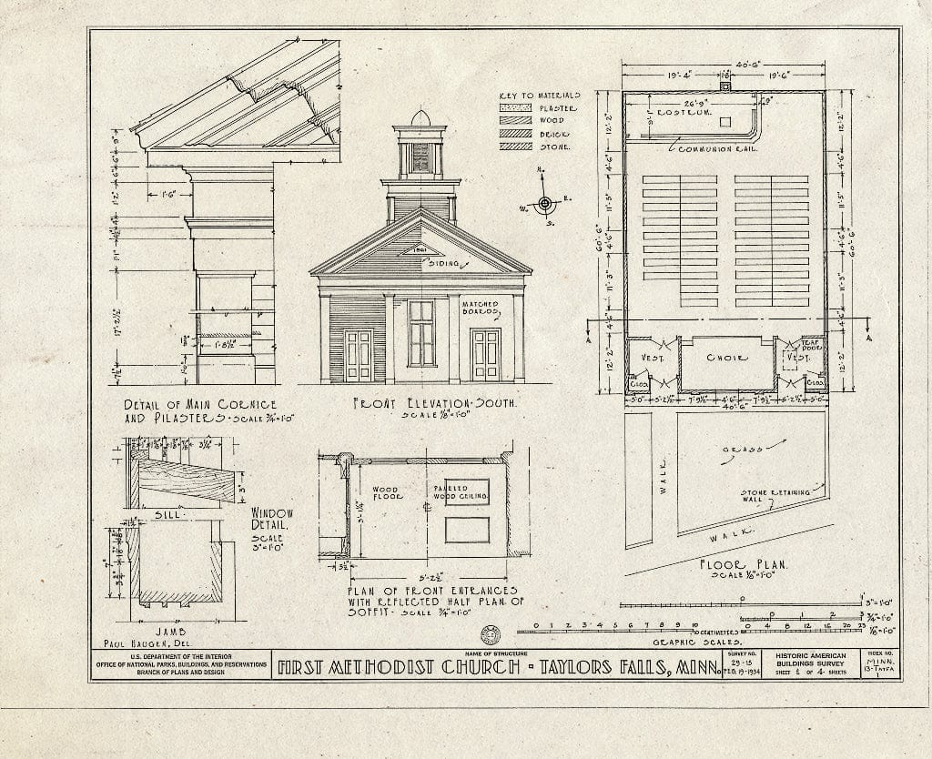 Blueprint HABS MINN,13-TAYFA,1- (Sheet 1 of 4) - First Methodist Church, Government Street, Taylors Falls, Chisago County, MN