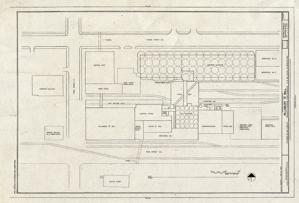Blueprint Site Plan - Pillsbury Milling Complex, Pillsbury A Mill, 116 Third Avenue/301 Main Street, Southeast, Minneapolis, Hennepin County, MN