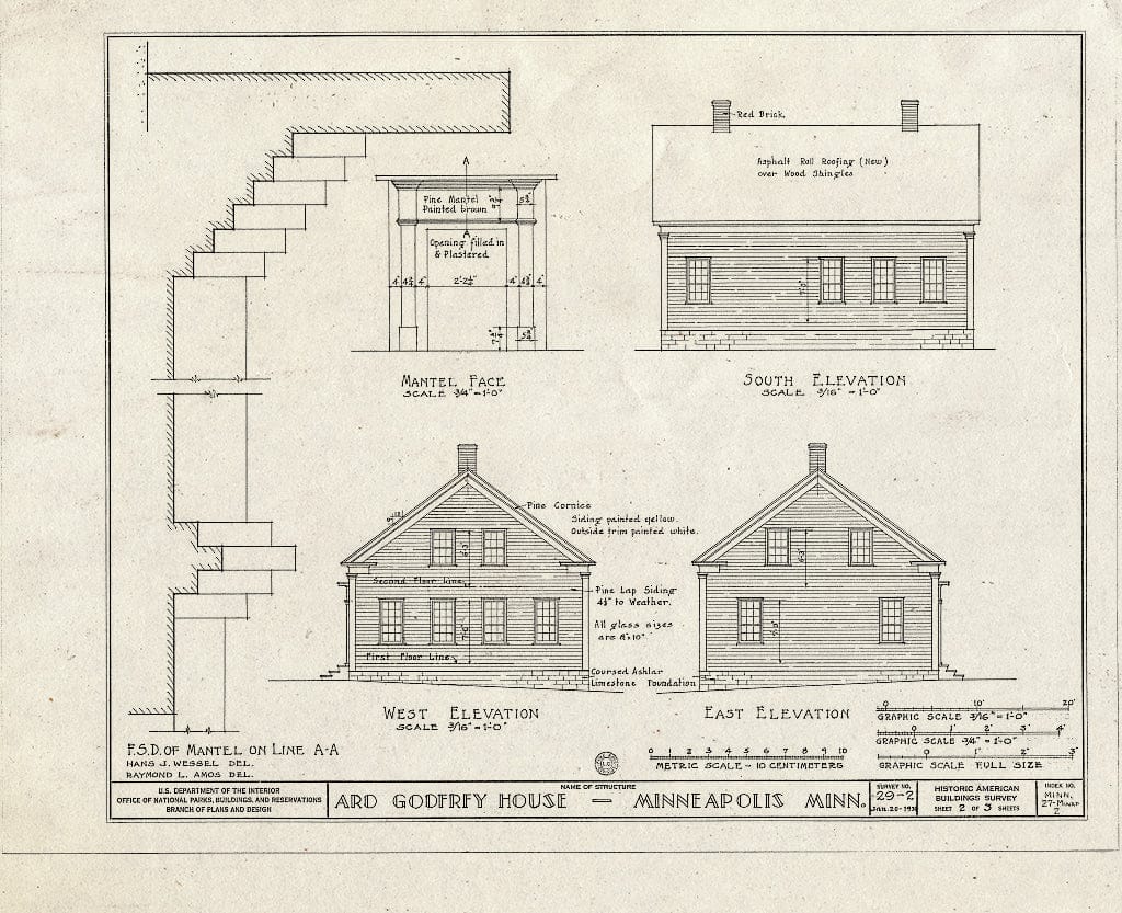 Blueprint HABS MINN,27-MINAP,2- (Sheet 2 of 3) - Ard Godfrey House, Ortman Street, Minneapolis, Hennepin County, MN