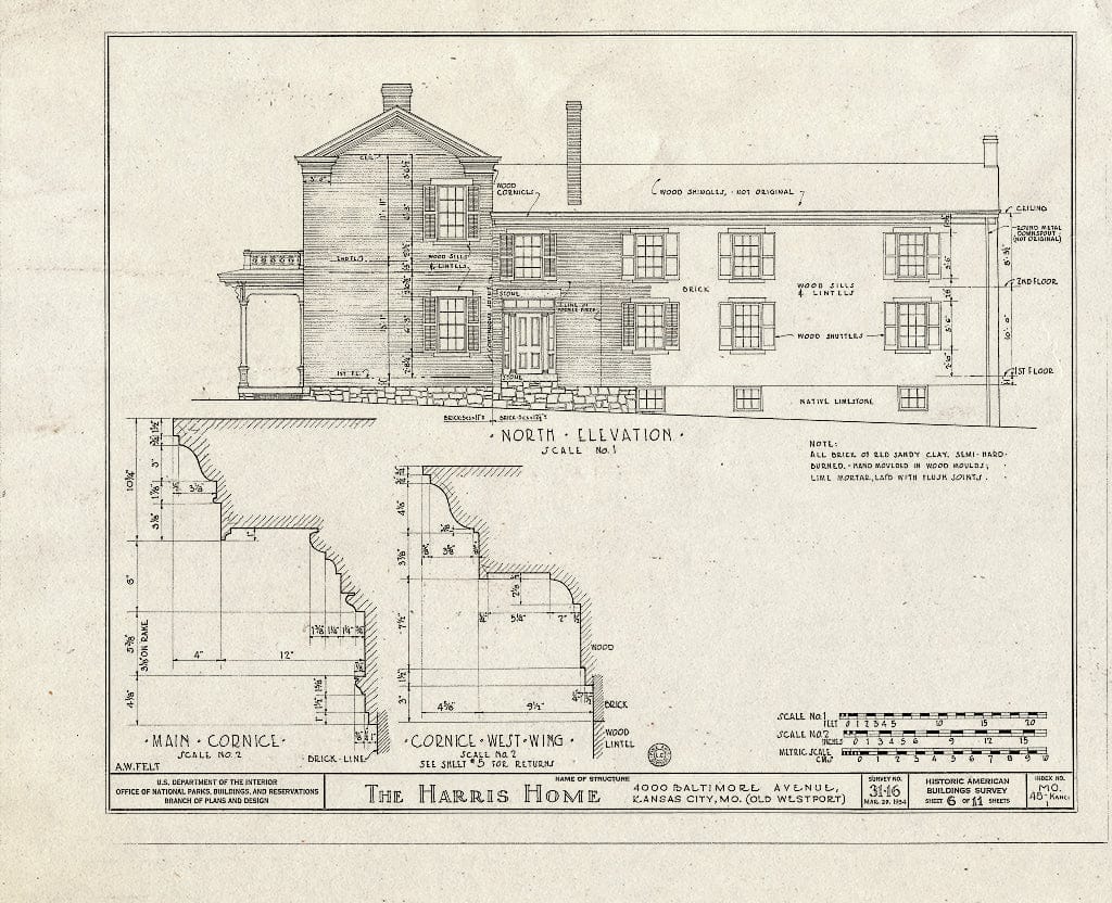 Blueprint HABS MO,48-KANCI,1- (Sheet 6 of 11) - John Harris House, 4000 Baltimore Avenue, Kansas City, Jackson County, MO