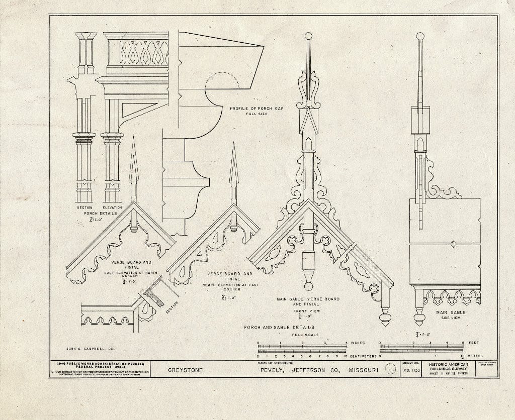 Blueprint HABS MO,50-PEV.V,1- (Sheet 11 of 12) - Greystone, Pevely, Jefferson County, MO
