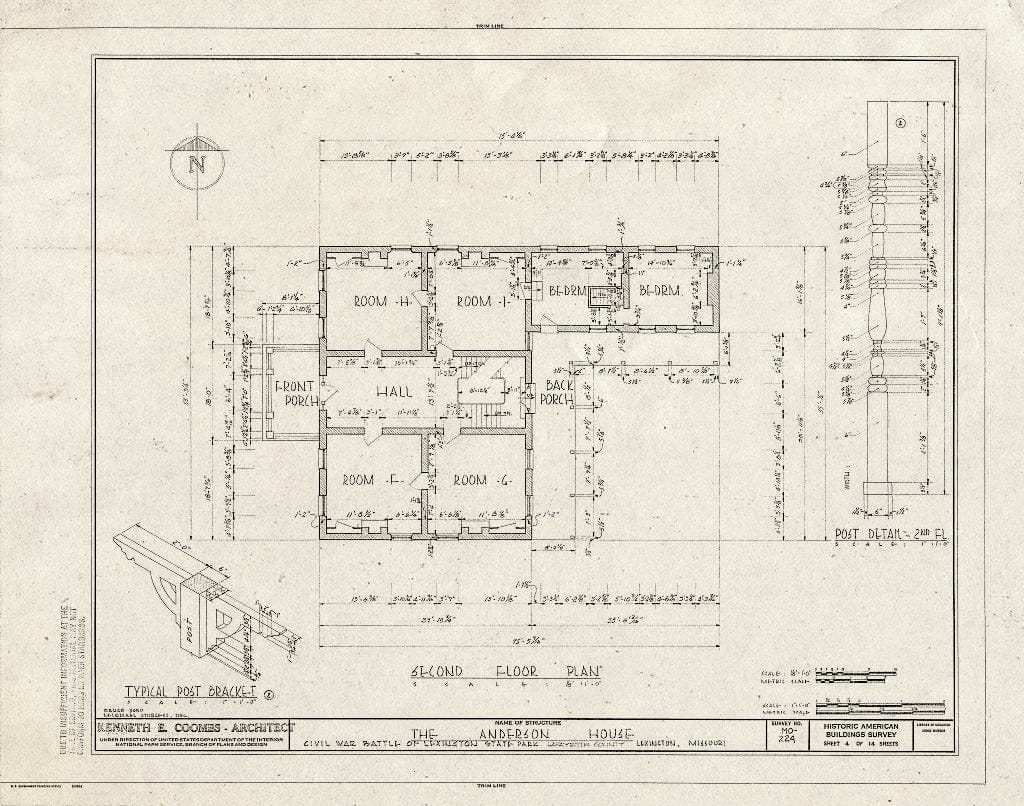 Blueprint HABS MO,54-LEX,1- (Sheet 4 of 14) - Colonel William Oliver Anderson House, Civil War Battle of Lexington State Park, Lexington, Lafayette County, MO