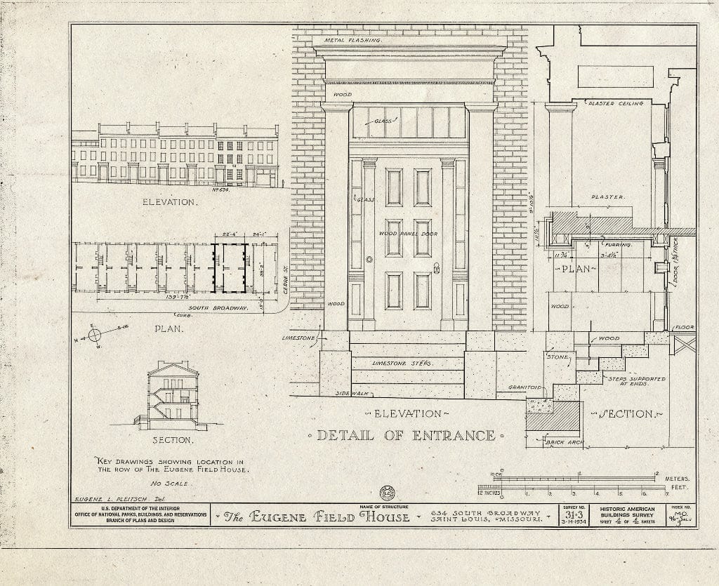 Blueprint HABS MO,96-SALU,3- (Sheet 4 of 4) - Eugene Field House, 634 South Broadway, Saint Louis, Independent City, MO