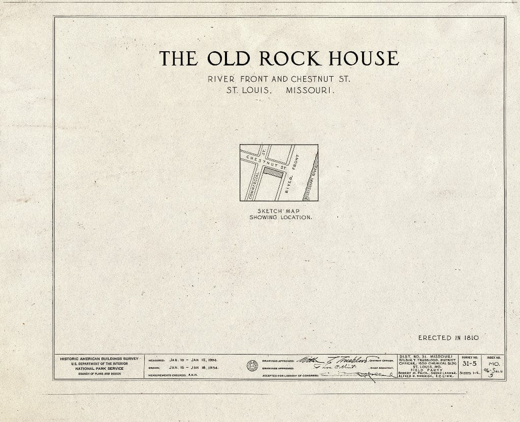 Blueprint HABS MO,96-SALU,5- (Sheet 0 of 2) - Old Rock House, Wharf & Chestnut Streets, Saint Louis, Independent City, MO