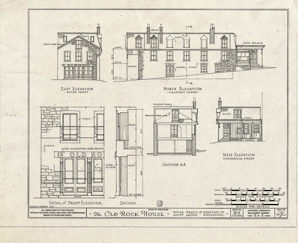 Blueprint HABS MO,96-SALU,5- (Sheet 2 of 2) - Old Rock House, Wharf & Chestnut Streets, Saint Louis, Independent City, MO
