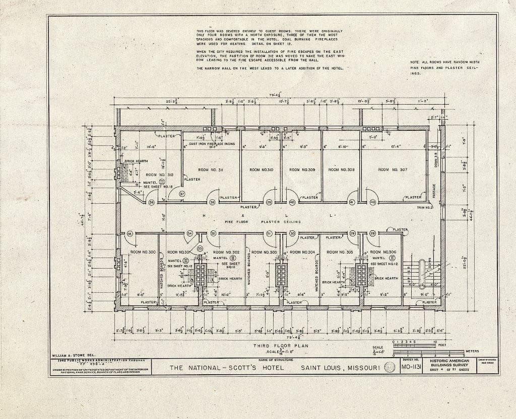 Blueprint HABS MO,96-SALU,43- (Sheet 4 of 21) - St. Louis River Front, New National Hotel, 300 Market Street, Saint Louis, Independent City, MO